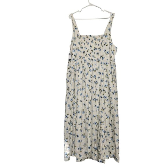 NWT Old Navy Fit & Flare Midi Dress SZ XXL 2XL Cream Floral Linen Blend Cottage - Picture 5 of 16